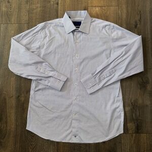 David Donahue Men's M-L Button Up Dress Shirt Blue Long Sleeve Work Office